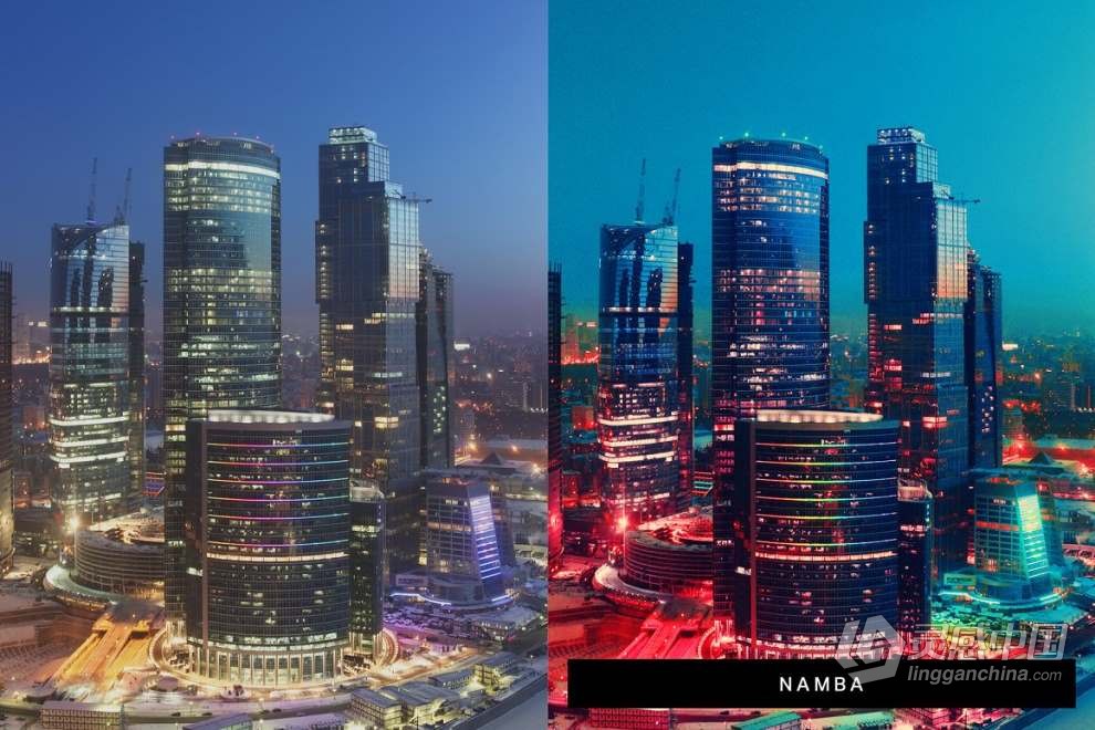 8款夜间城市景观赛博朋克视频调色LUT预设与Ps动作 Cyberpunk Photoshop Actions  灵感中国网 www.lingganchina.com