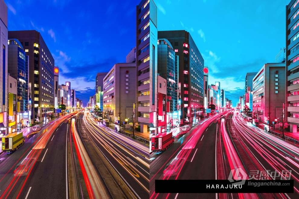8款夜间城市景观赛博朋克视频调色LUT预设与Ps动作 Cyberpunk Photoshop Actions  灵感中国网 www.lingganchina.com
