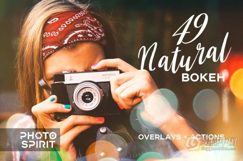 49张自然散景光斑效果叠加图片素材+PS动作 Natural Bokeh Effect  灵感中国网 www.lingganchina.com