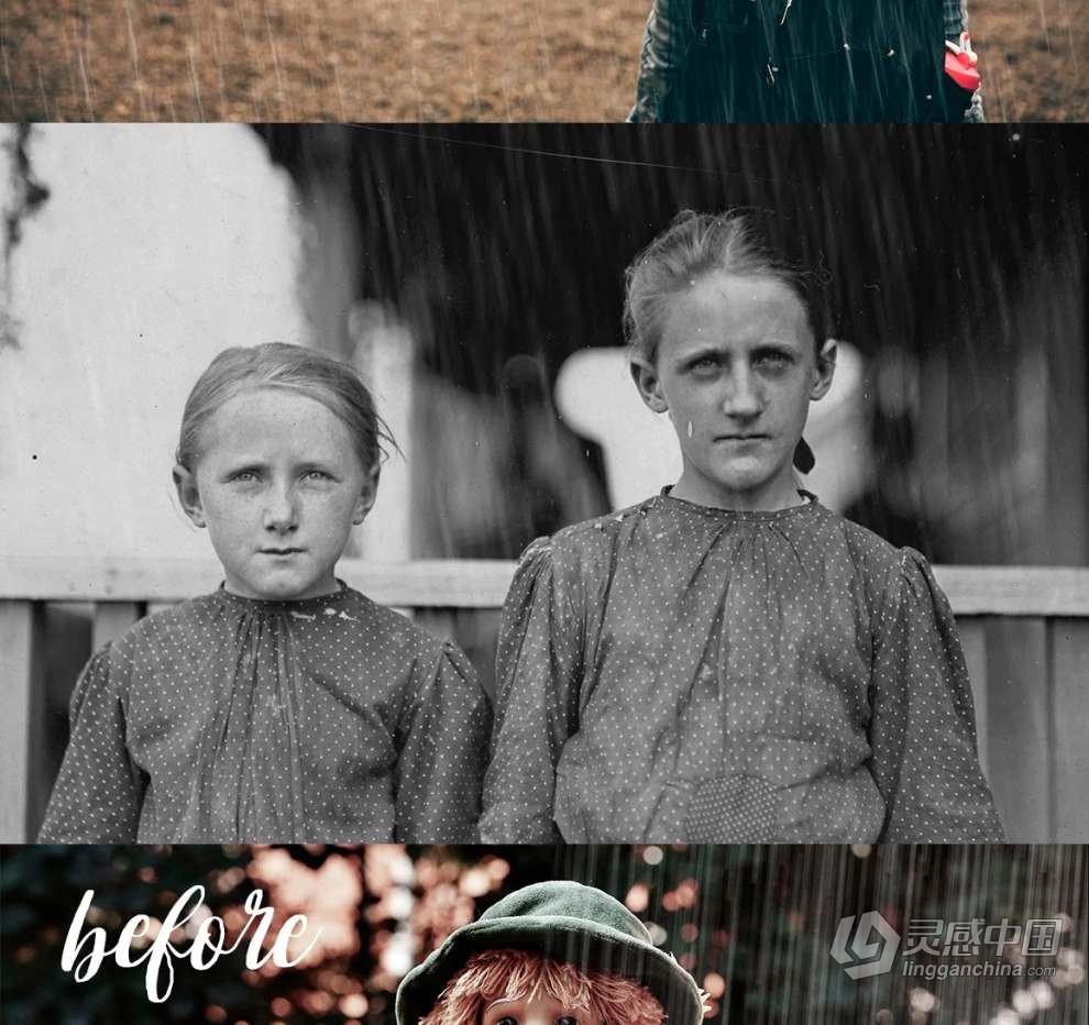 26张下雨雨水效果叠加图片素材+PS动作 Rain Overlay Effects  灵感中国网 www.lingganchina.com