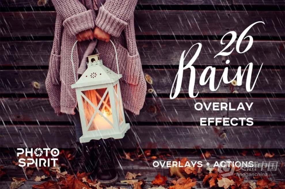 26张下雨雨水效果叠加图片素材+PS动作 Rain Overlay Effects  灵感中国网 www.lingganchina.com