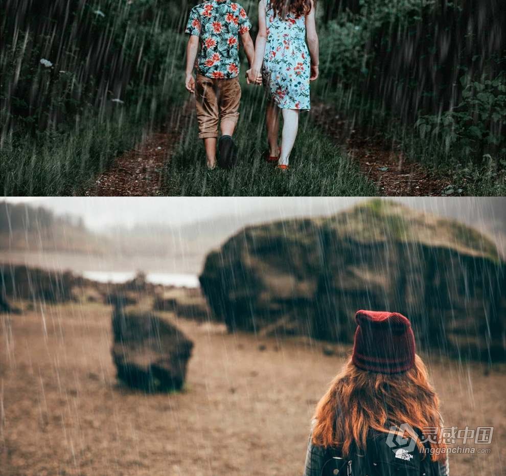 26张下雨雨水效果叠加图片素材+PS动作 Rain Overlay Effects  灵感中国网 www.lingganchina.com