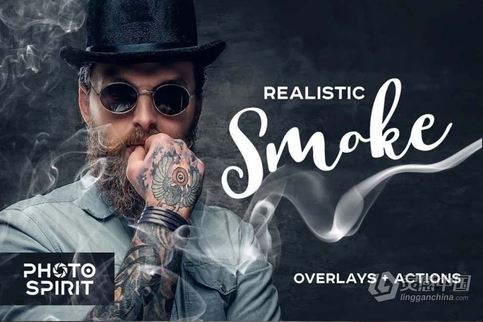 56张逼真的香烟青烟烟雾图片素材+PS动作 Realistic Smoke Overlays Photoshop  灵感中国网 www.lingganchina.com