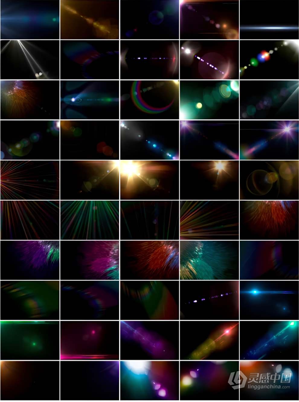 50张高品质眩光耀光曳光效果叠加图片素材+PS动作 Optical Flare Overlay Effects  灵感中国网 www.lingganchina.com