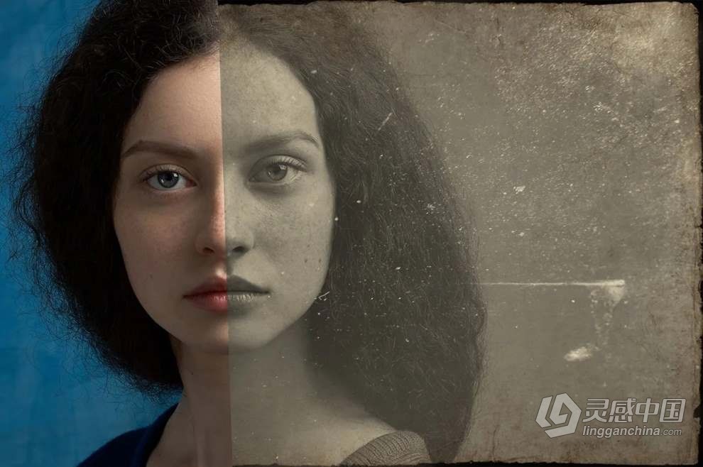 44张精美绝伦的老式旧照片复古纸张效果图片叠加+PS动作 Vintage Old Photo Effect  灵感中国网 www.lingganchina.com