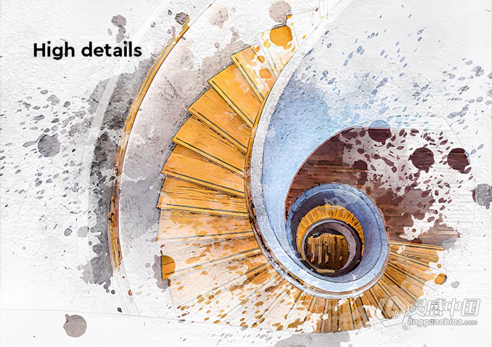 印象派抽象风格建筑水彩画效果PS动作-Watercolor Architecture – Photoshop Action 含视频教程  灵感中国网 www.lingganchina.com