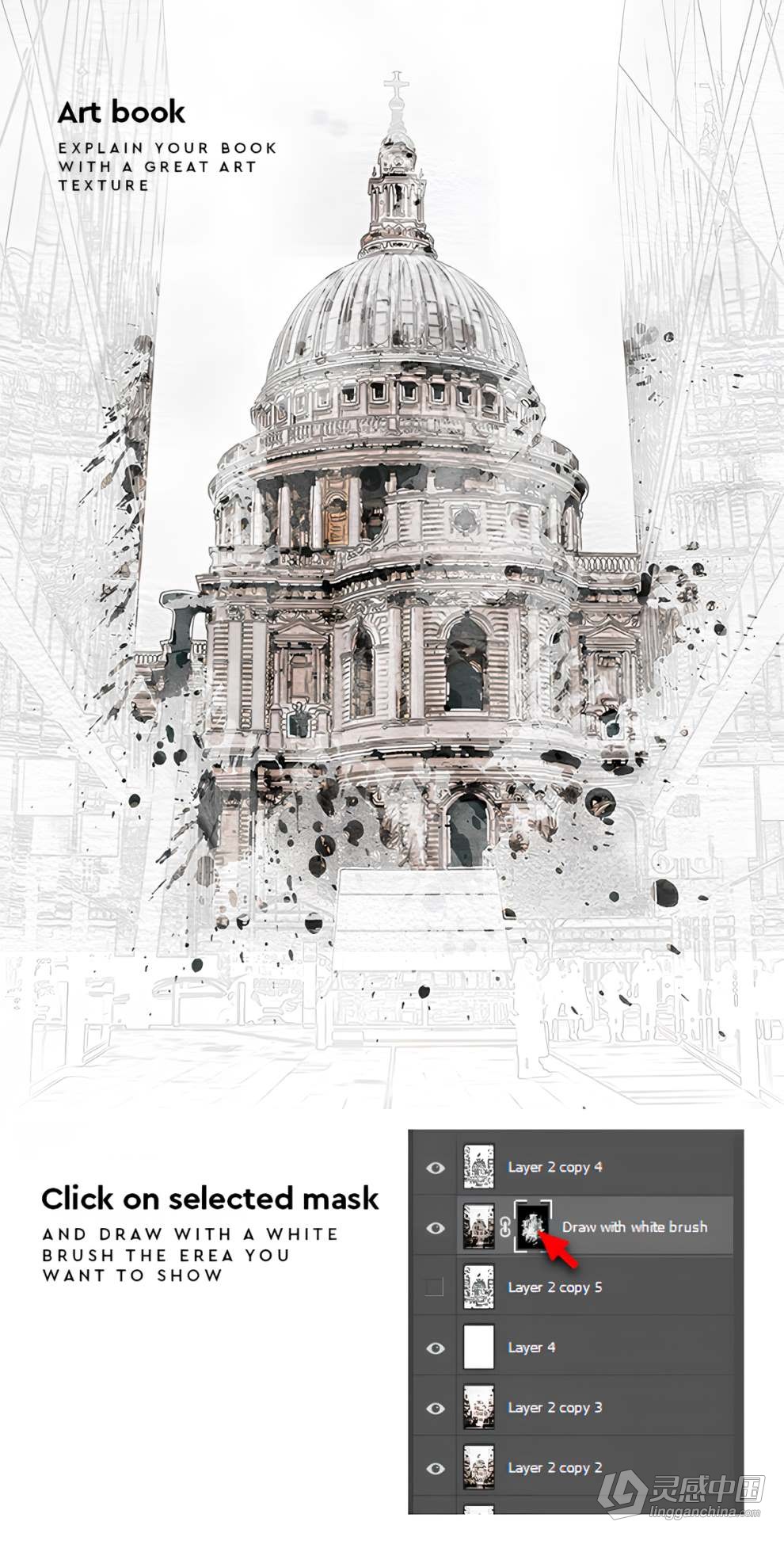 印象派抽象风格建筑水彩画效果PS动作-Watercolor Architecture – Photoshop Action 含视频教程  灵感中国网 www.lingganchina.com