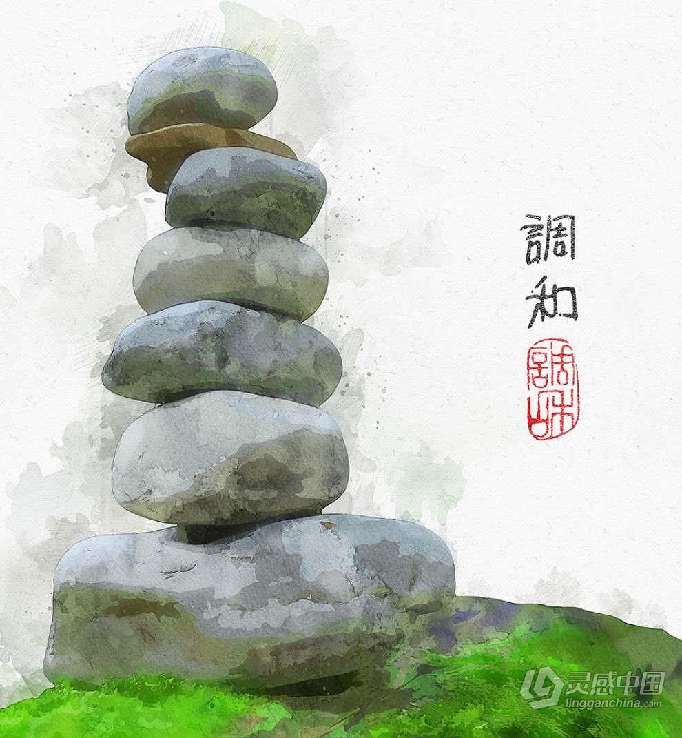 PS特效动作一键生成手绘水墨水彩画效果中国风照片 Asian Watercolor Photoshop Action  灵感中国网 www.lingganchina.com