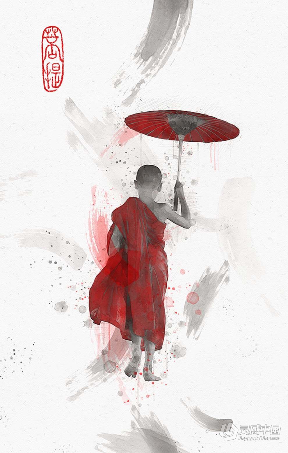 PS特效动作一键生成手绘水墨水彩画效果中国风照片 Asian Watercolor Photoshop Action  灵感中国网 www.lingganchina.com
