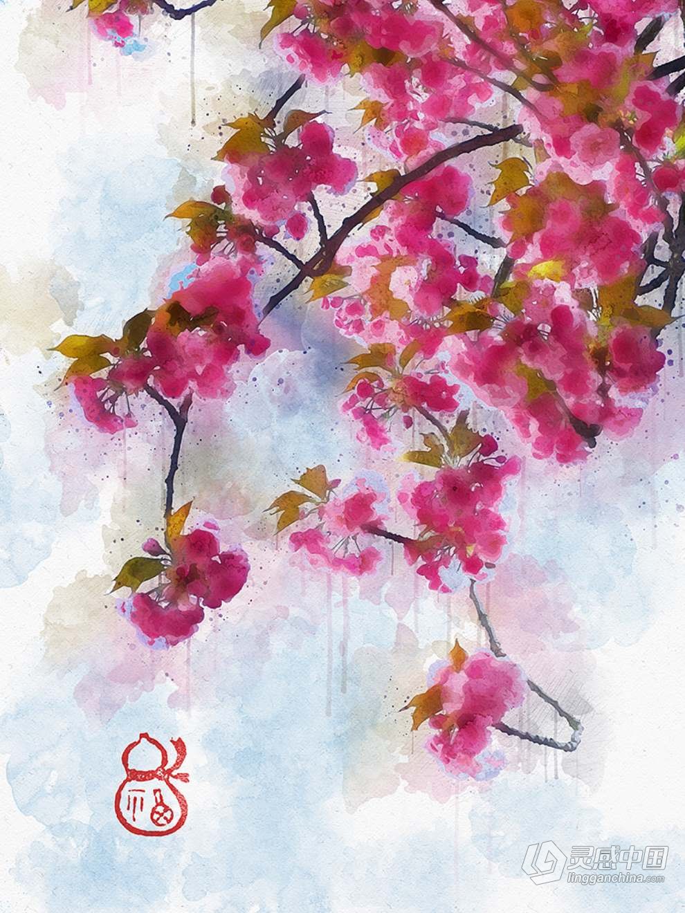 PS特效动作一键生成手绘水墨水彩画效果中国风照片 Asian Watercolor Photoshop Action  灵感中国网 www.lingganchina.com