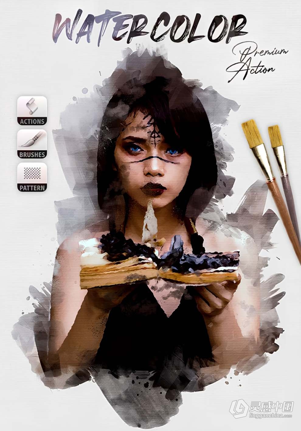 水墨水彩画效果Photoshop动作 Watercolor Photoshop Action  灵感中国社区 www.lingganchina.com