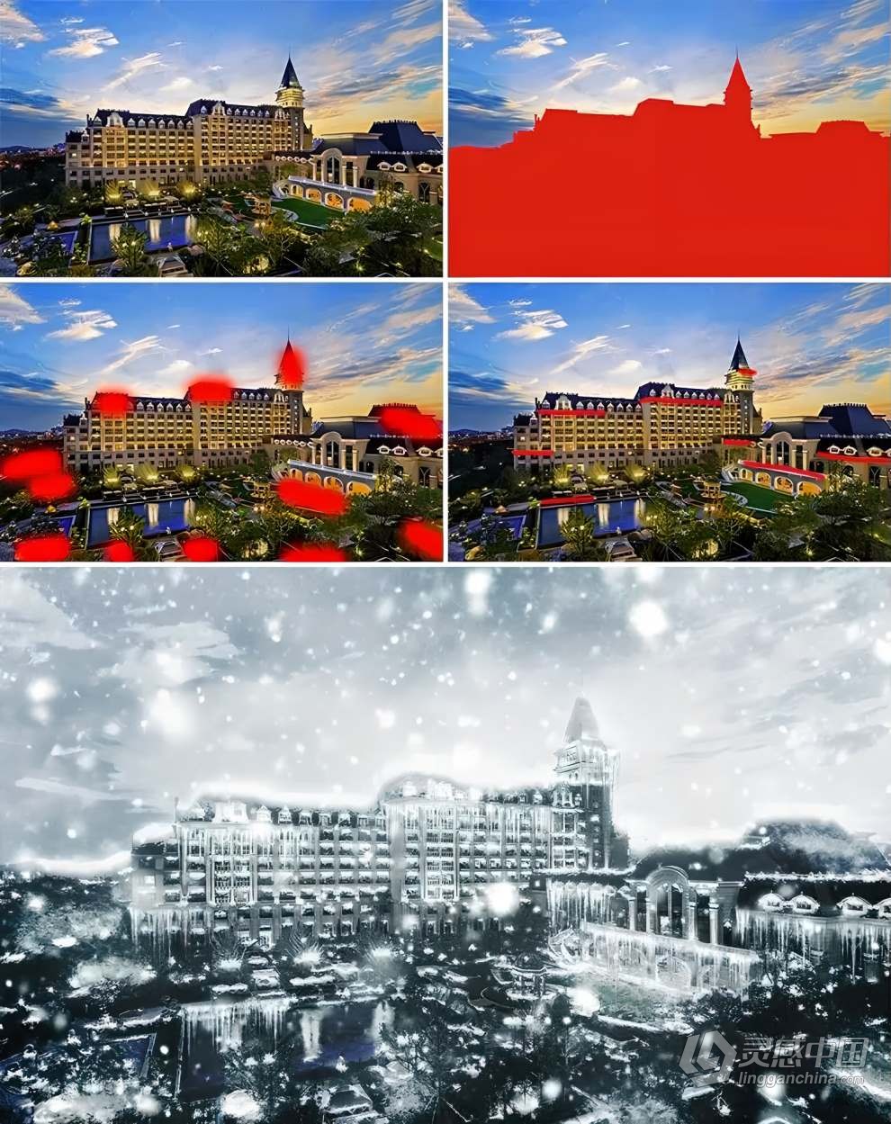 PS动作一键生成雪景冰柱+世界末日动作影楼后期合成插件，轻松制作逼真雪景世界末日效果  灵感中国网 www.lingganchina.com