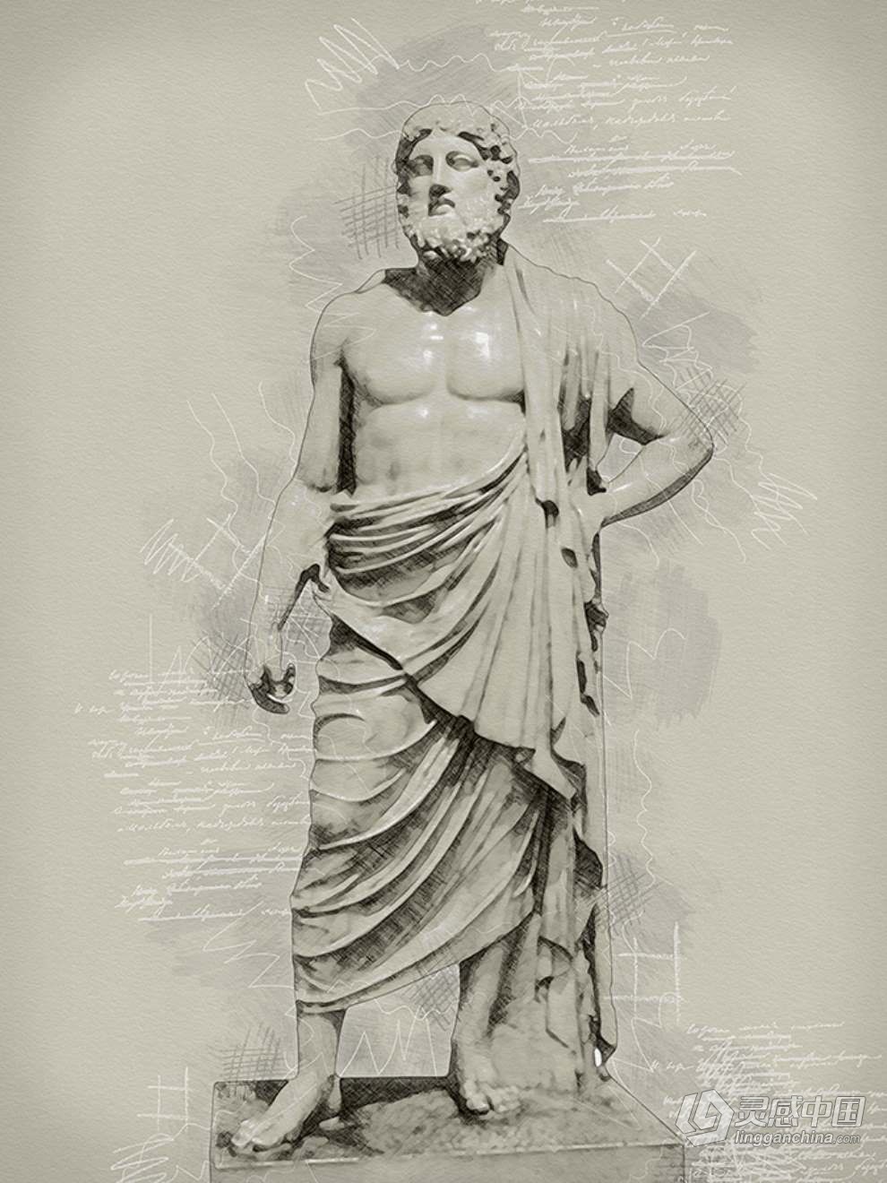 幅莱昂纳多·达芬奇绘画PS动作复古素描艺术效果 Leonardo Photoshop Action  灵感中国网 www.lingganchina.com