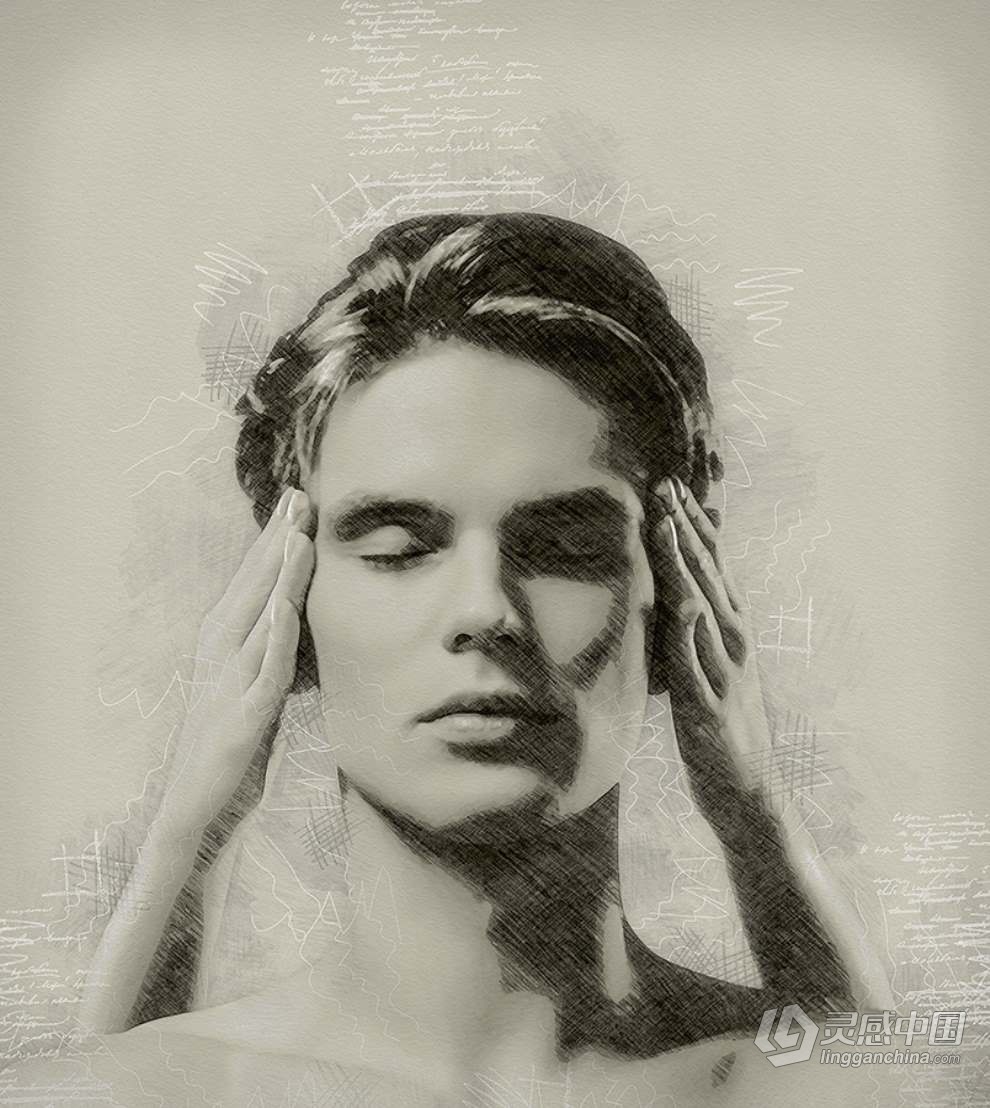 幅莱昂纳多·达芬奇绘画PS动作复古素描艺术效果 Leonardo Photoshop Action  灵感中国网 www.lingganchina.com
