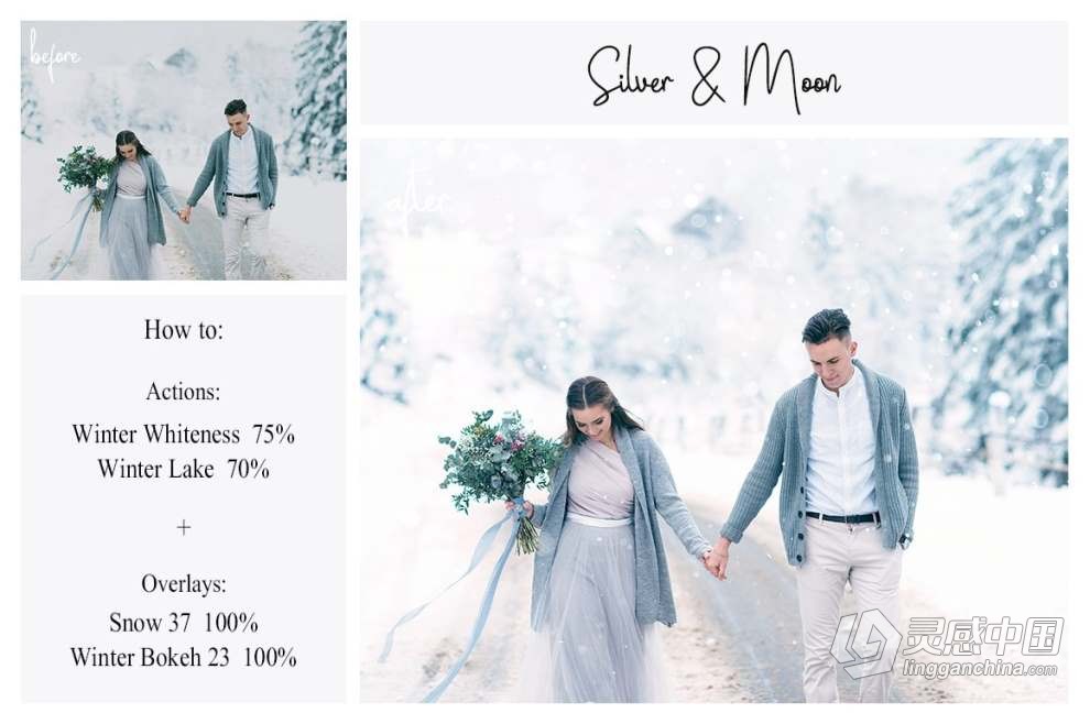 梦幻冬季高清雪花冬季纹理叠加合成前景图片素材和PS特效动作 Winter Bundle: PS Actions + Overlays  灵感中国网 www.lingganchina.com