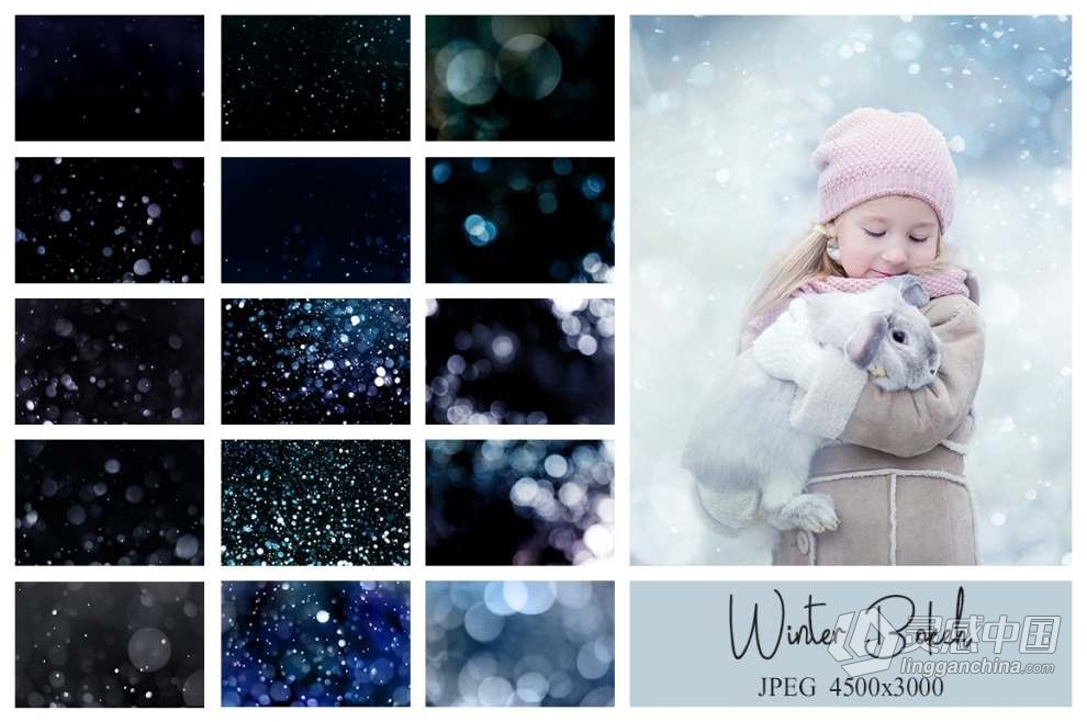 梦幻冬季高清雪花冬季纹理叠加合成前景图片素材和PS特效动作 Winter Bundle: PS Actions + Overlays  灵感中国网 www.lingganchina.com