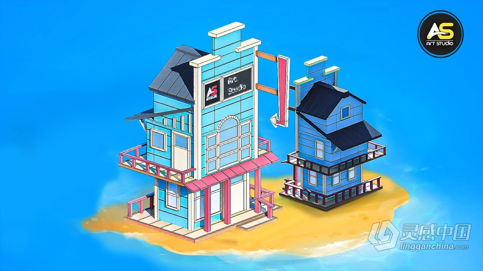 Blender卡通低多边形酒店建模制作流程视频教程 中文字幕 Complete Blender Course For Beginners - Modeling  灵感中国网 www.lingganchina.com