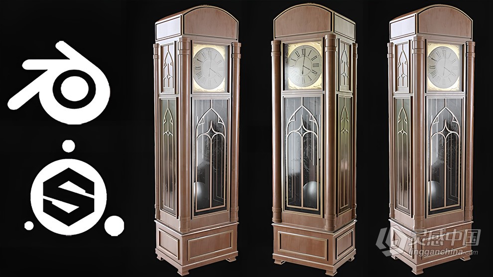 Blender和Substance Painter大厅时钟完整制作视频教程 Creating a Hall Clock in Blender and Subst  灵感中国网 www.lingganchina.com