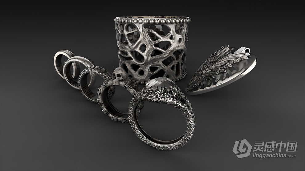 Zbrush戒指吊坠手镯珠宝设计视频教程 中文字幕 Jewelery Design in ZBrush 2018 - Complete Jewelery Cou  灵感中国网 www.lingganchina.com