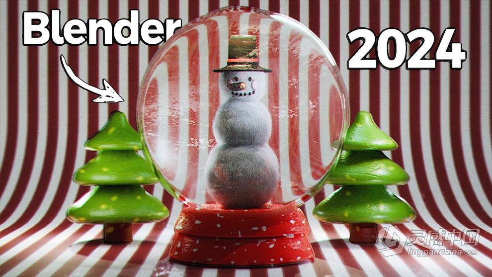 Blender毛绒雪人实例制作流程视频教程 Blender 2024 for All levels: Create Realistic Holiday Terr  灵感中国网 www.lingganchina.com