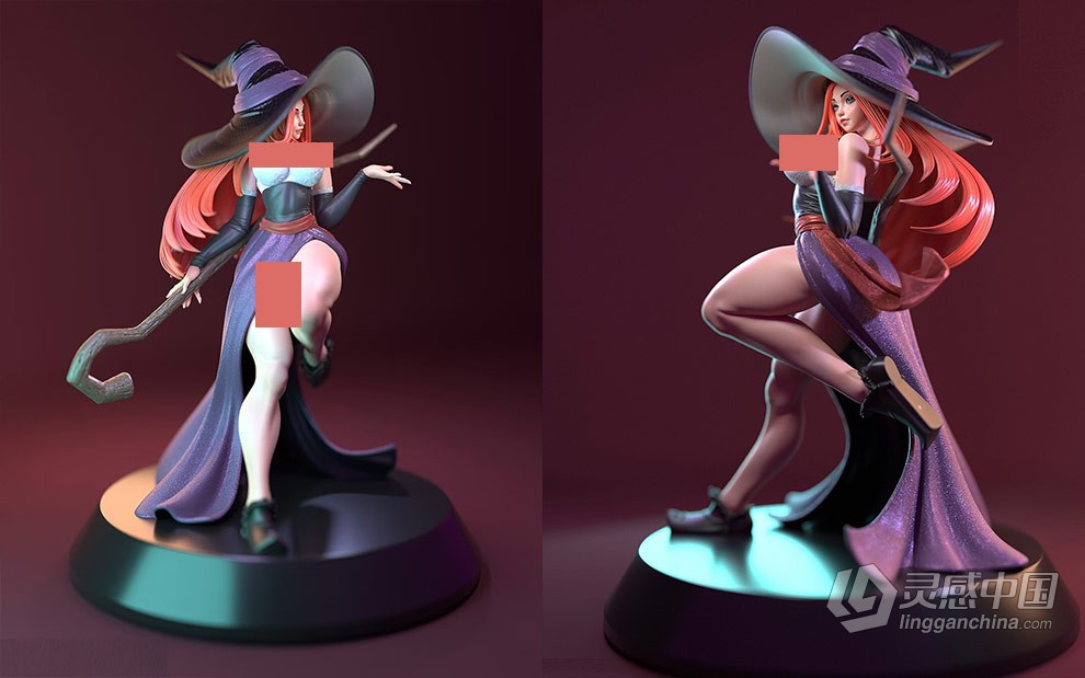魅力帽子权杖女巫师人物角色雕刻手办3D打印模型  灵感中国网 www.lingganchina.com
