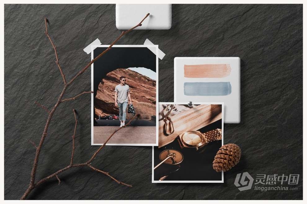 26种自然光线阴影背景纹理叠加情绪板场景模型PS样机 Moodboard Mockups – Scene Creator  灵感中国网 www.lingganchina.com