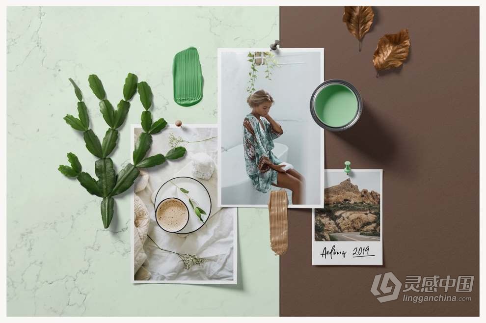 26种自然光线阴影背景纹理叠加情绪板场景模型PS样机 Moodboard Mockups – Scene Creator  灵感中国网 www.lingganchina.com