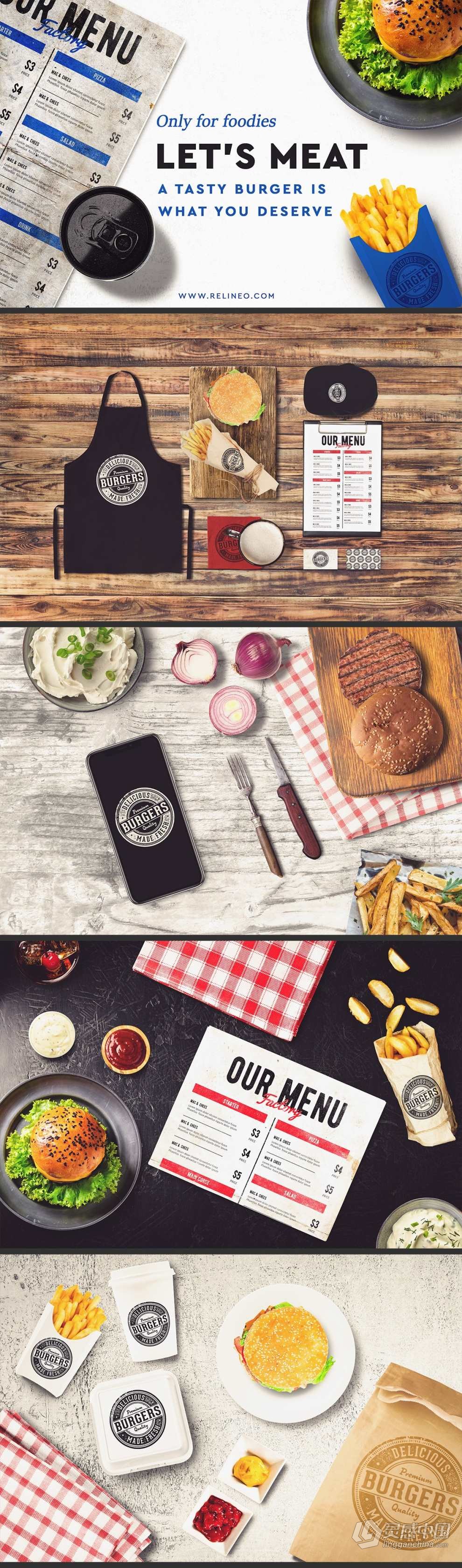 100+餐饮美食食物餐具搭配预制场景创建PS模型样机 Mega Bundle Restaurant Scene Creator  灵感中国网 www.lingganchina.com