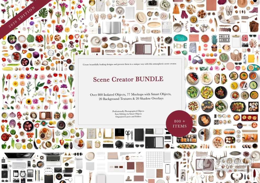 77款大气生活美食食材果蔬花卉电器预制模型场景PS样机 Scene Creator MEGA BUNDLE 2020  灵感中国网 www.lingganchina.com