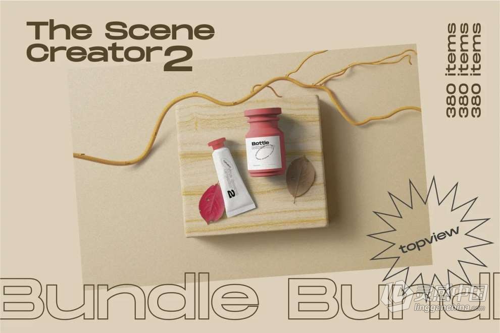 1280种生活日常品牌文具包装文创产品场景展示PS模型样机3合一 The Scene Creator 2 – Bundle 3 in 1  灵感中国网 www.lingganchina.com