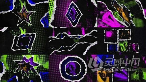 Grunge纸撕裂效果和半色调图案叠加的污垢过渡AE模版 Grunge Transitions  灵感中国网 www.lingganchina.com