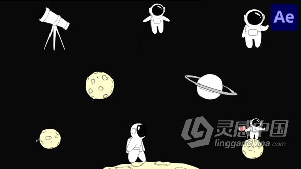 太空风格的有趣动画贴纸卡通太空动画元素AE模版 Cartoon Space Animations for After Effects  灵感中国网 www.lingganchina.com