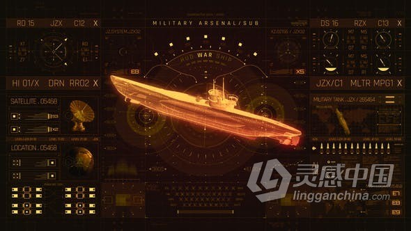 HUD军事信息图全息军用潜艇科技元素AE模版 HUD PRO Military Submarine  灵感中国网 www.lingganchina.com