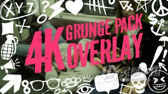 画笔涂鸦标记箭头表情符号定格动画叠加元素AE与PR模板 Grunge Pack Overlay 4K  灵感中国网 www.lingganchina.com