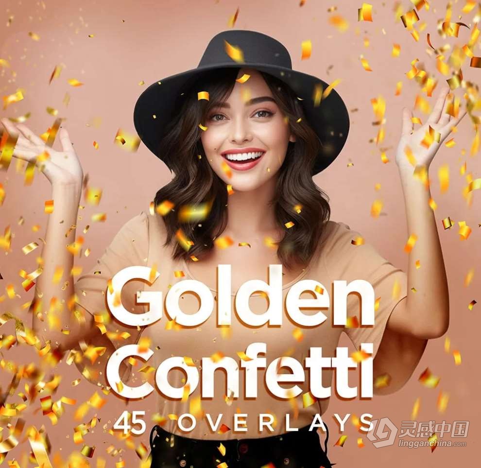 45张金色纸屑喷撒节日婚礼庆祝摄影叠加图片素材 45 Golden Confetti Photoshop Overlays, Glitter  灵感中国网 www.lingganchina.com