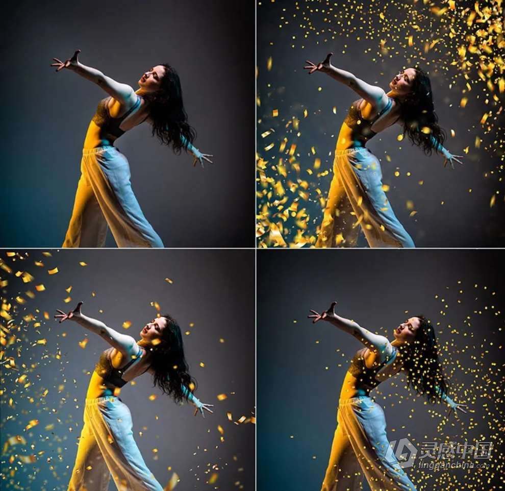45张金色纸屑喷撒节日婚礼庆祝摄影叠加图片素材 45 Golden Confetti Photoshop Overlays, Glitter  灵感中国网 www.lingganchina.com