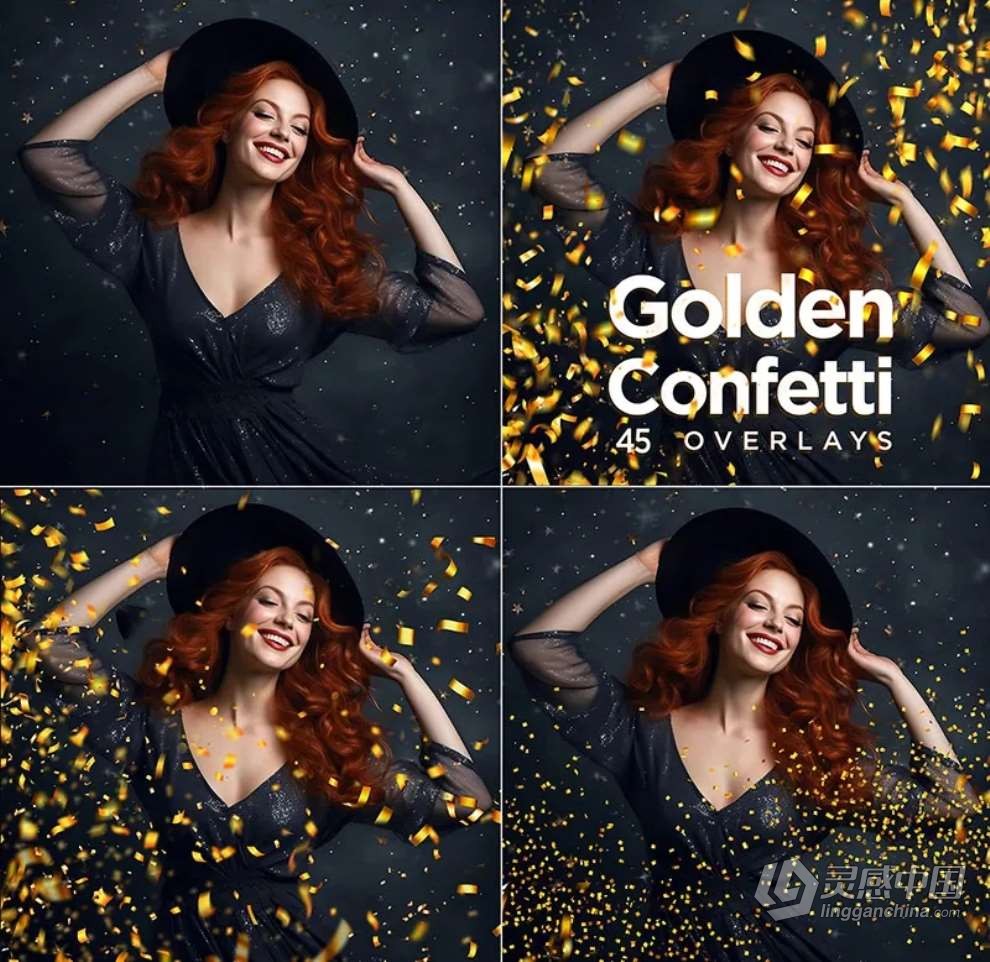 45张金色纸屑喷撒节日婚礼庆祝摄影叠加图片素材 45 Golden Confetti Photoshop Overlays, Glitter  灵感中国社区 www.lingganchina.com