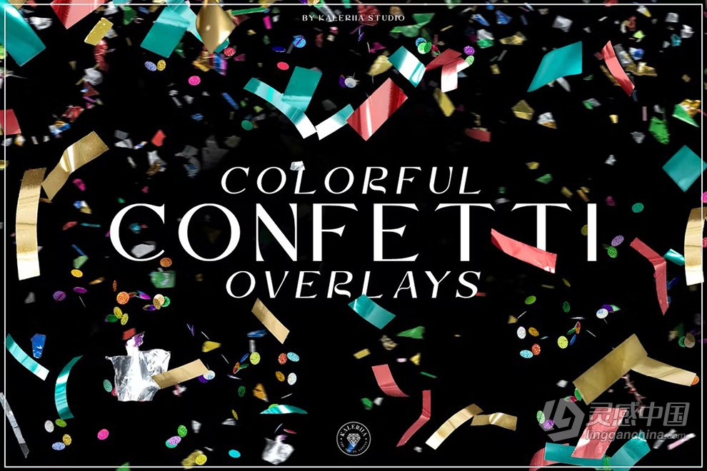 10款喜庆节日氛围增强五彩纸屑照片叠加PNG素材 Colourful Foil Confetti Overlays  灵感中国网 www.lingganchina.com