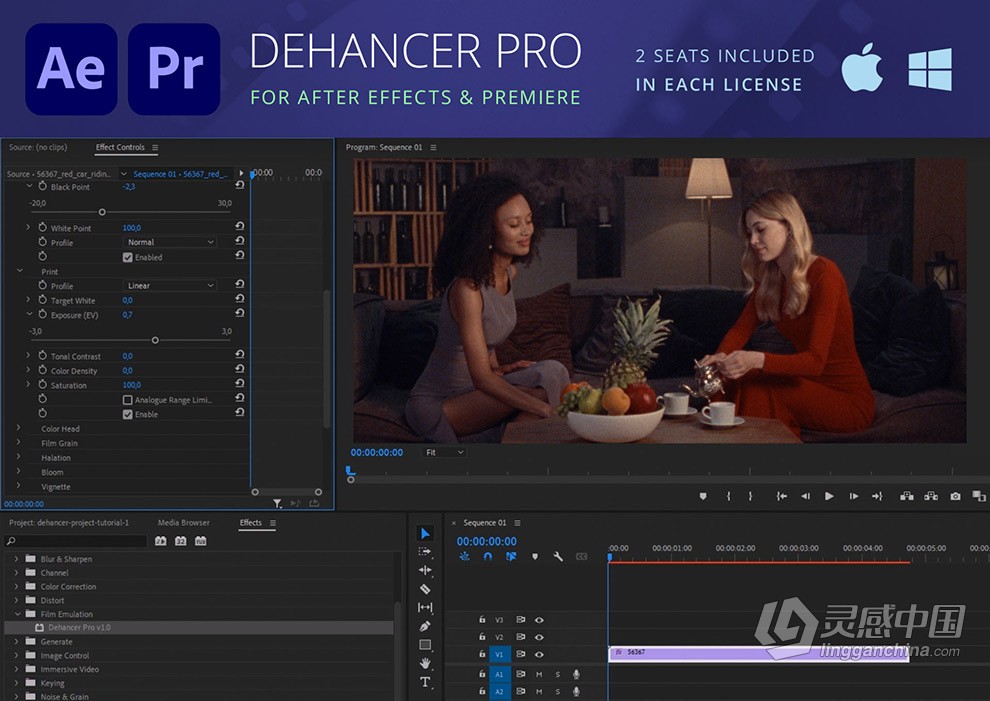 复古电影胶片灼烧光效噪点颗粒视觉特效AE/PR插件 Dehancer Pro 2.1.0 CE 支持Win系统  灵感中国网 www.lingganchina.com