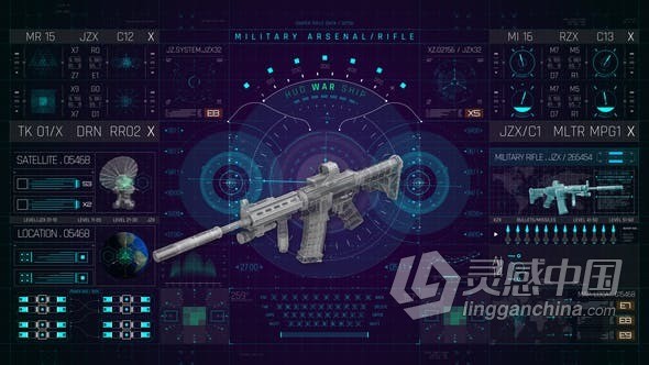 HUD军事信息图全息用户界面军用步枪技术元素AE模版 HUD PRO Military Rifle  灵感中国网 www.lingganchina.com