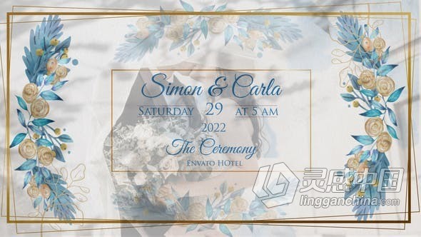 带垂直版高贵典雅花卉动画婚礼请柬宴会活动邀请函AE模版 Wedding Invitation  灵感中国网 www.lingganchina.com