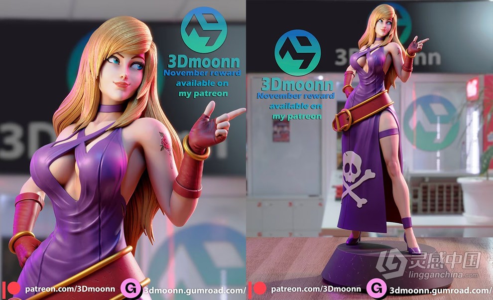 珍妮特《饿狼传说KOF拳皇》游戏角色雕塑雕刻3D模型  灵感中国网 www.lingganchina.com