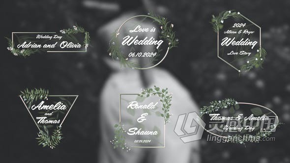 绿叶花卉小清新风格优雅婚礼标题PR模板 Wedding Titles 4K  灵感中国网 www.lingganchina.com