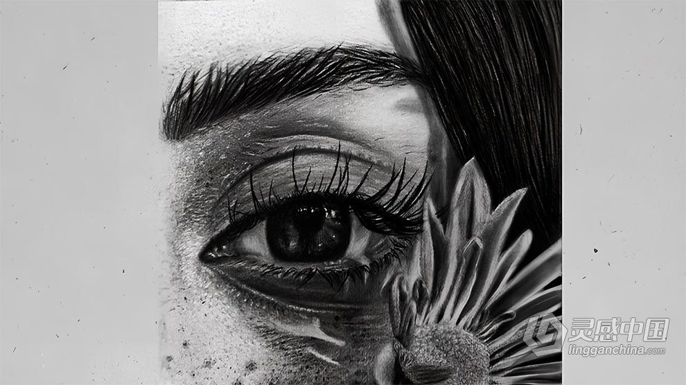 逼真人物面部与花朵素描绘画实例训练视频教程 Realistic Facial and Flower using Pencil and Charcoal  灵感中国网 www.lingganchina.com