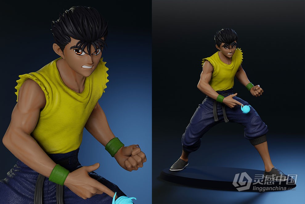 浦饭幽助《幽游白书》动漫角色雕塑雕刻3D模型  灵感中国网 www.lingganchina.com