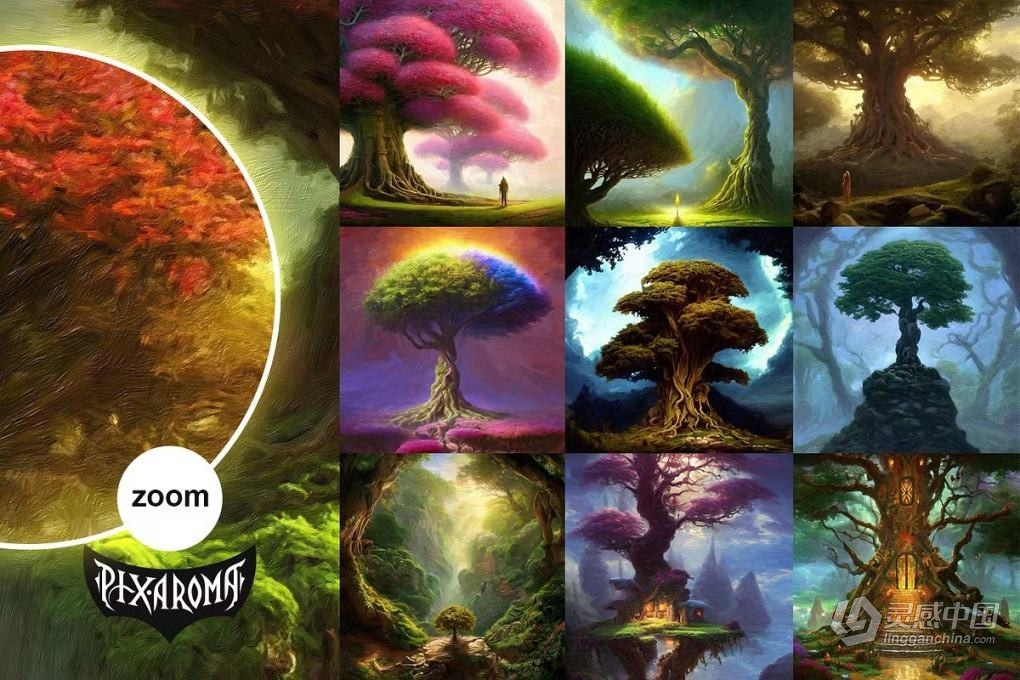 100张高分辨率油画水彩绘画奇幻森林树木插画艺术图片素材 100 Fantasy Trees – Oil Painting Art  灵感中国网 www.lingganchina.com