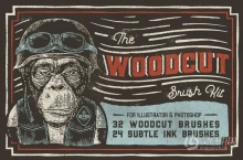 木刻版画雕刻纹理逼真效果PS/AI笔刷 The Woodcut Brush Kit For Adobe Illustrator