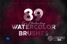 89个数字水彩画Photoshop笔刷打包用于产品广告海报T恤设计 89 Watercolour photoshop Brushes