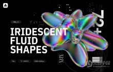 72款酸性复古全息镭射彩虹渐变纹理流体几何抽象形状PNG素材 Iridescent Fluid 3D Shapes Pack