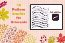 【Procreate笔刷】10个Ipad绘画的秋季树叶花卉图案Procreate笔刷 Procreate pattern brushes. Fall addit